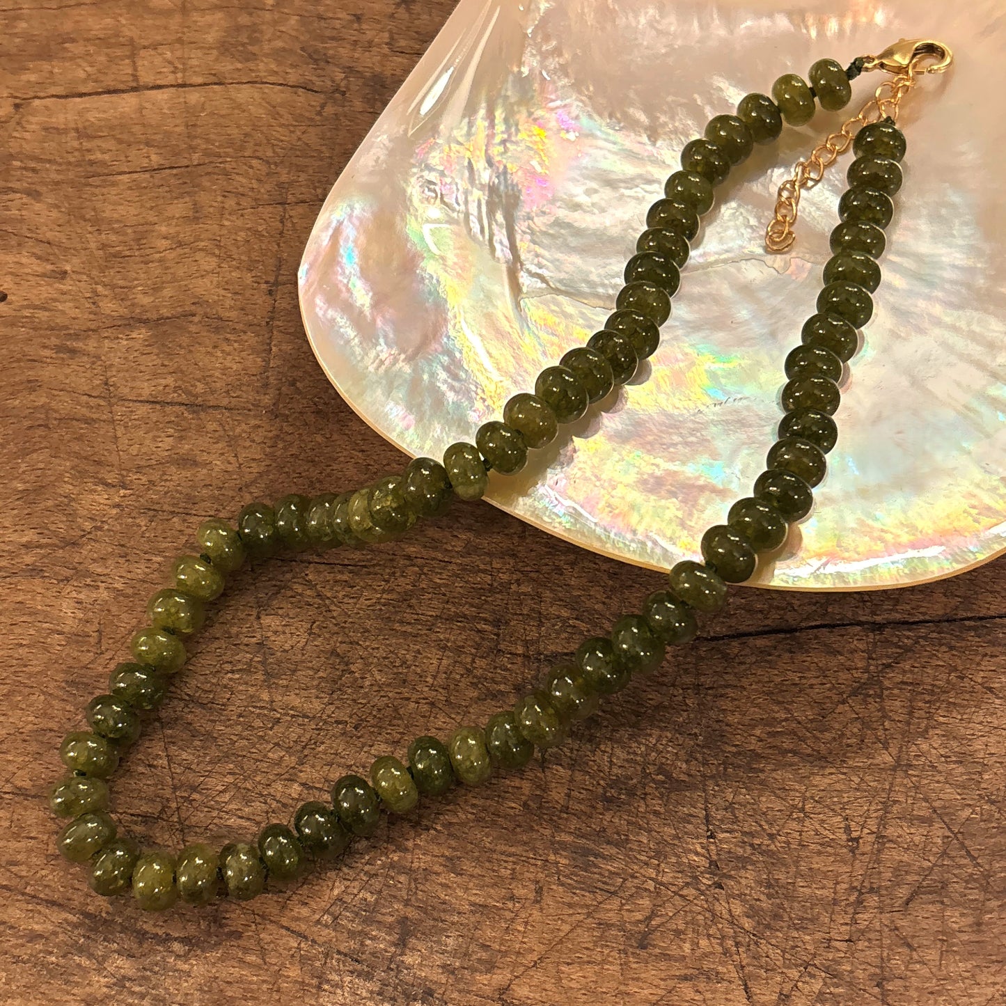 Olive Jade Beaded Necklace