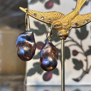Large Peacock Baroque Pearl Earrings