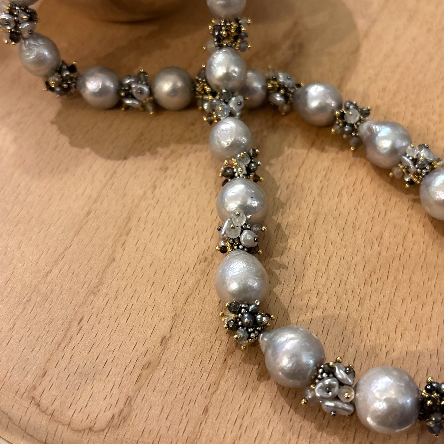 Baroque Pearl Necklace with Neutral Cluster Beads