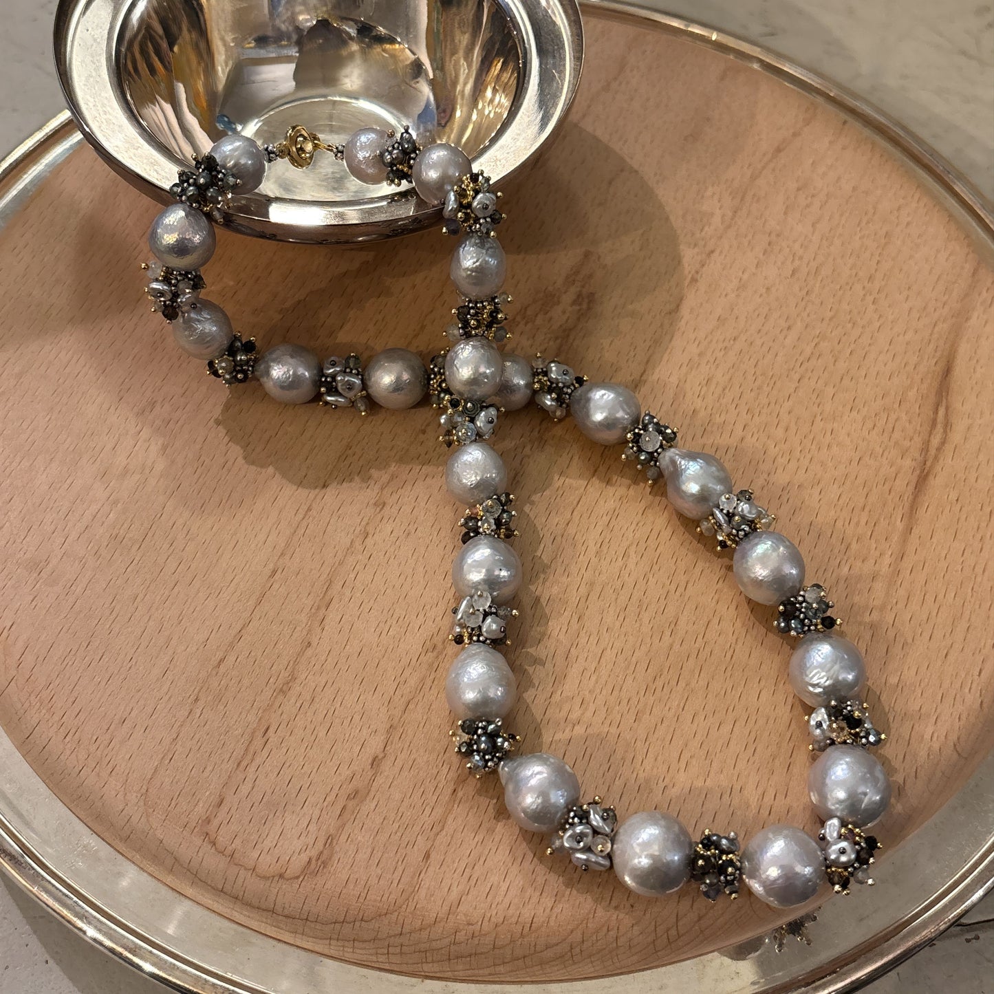 Baroque Pearl Necklace with Neutral Cluster Beads