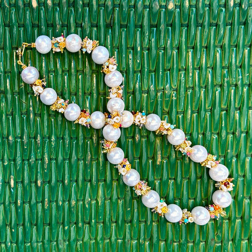 Freshwater Pearl Necklace with Rainbow Beads