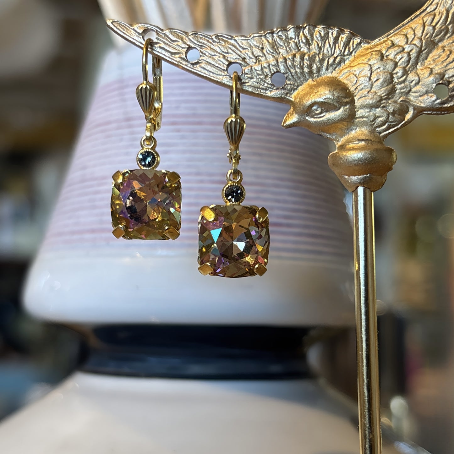 Classic Square Pronged Crystal Drop Earrings, Blush