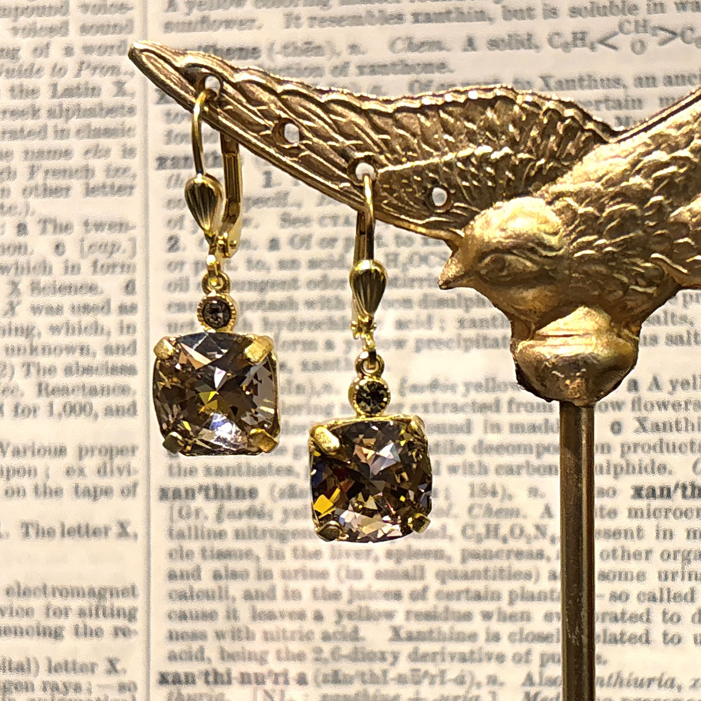 Classic Square Pronged Crystal Drop Earrings, Champagne