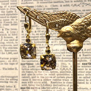 Classic Square Pronged Crystal Drop Earrings, Champagne