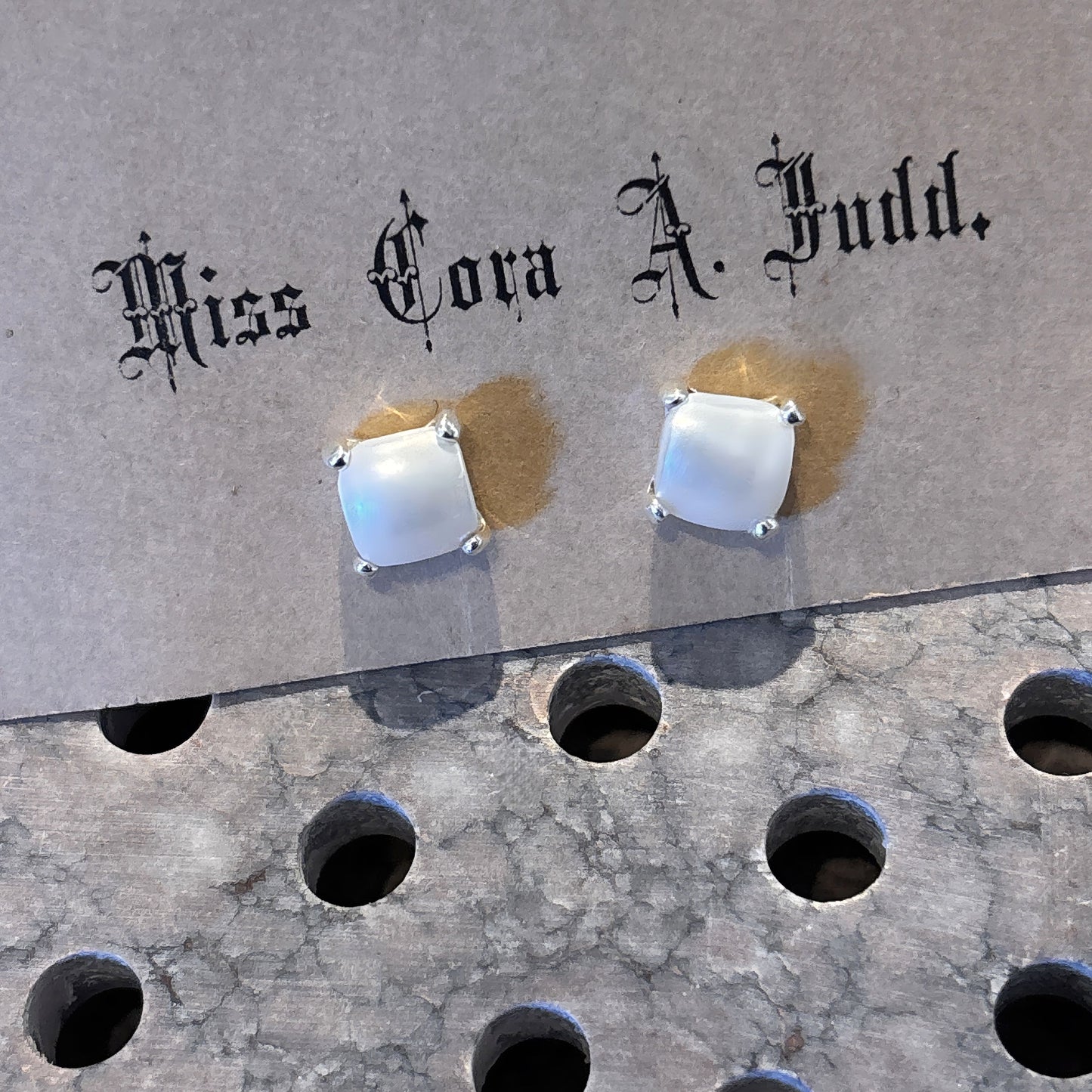 Small Silver Four Prong Earrings, Pearl