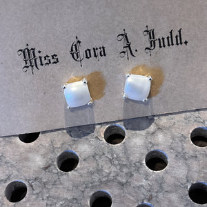 Small Silver Four Prong Earrings, Pearl