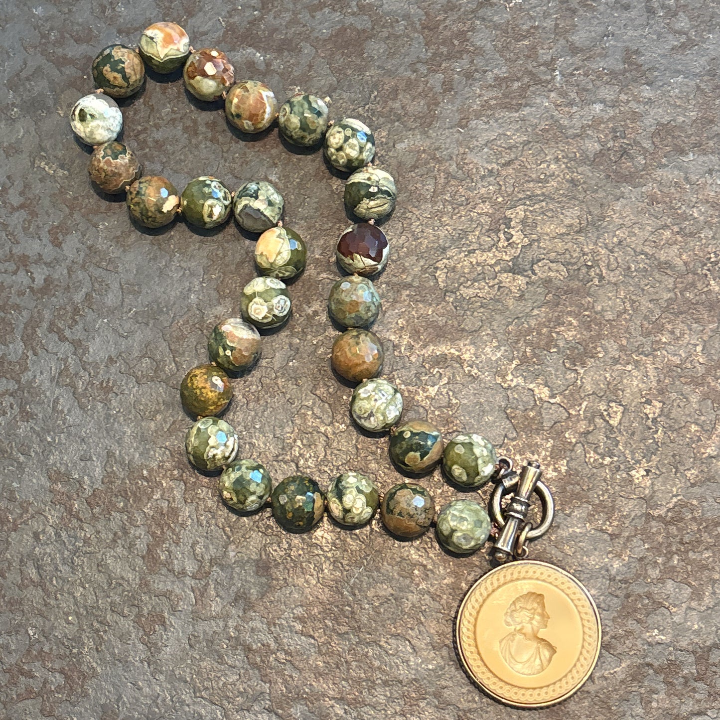 Camel Intaglio with Faceted Unakite Beads Necklace