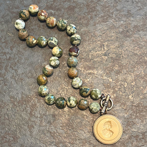 Camel Intaglio with Faceted Unakite Beads Necklace