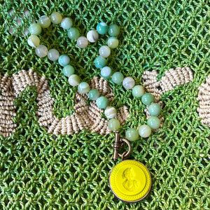 Acid Green Intaglio with New Jade Beads Necklace