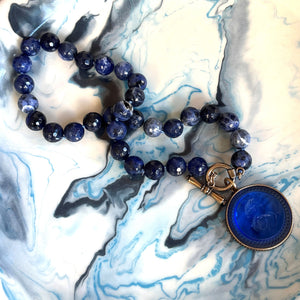 Sapphire Blue Intaglio with Sodalite Beads Necklace