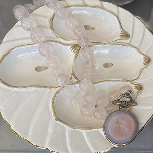 Opal Pink Glass Intaglio with Rose Quartz Beads Necklace