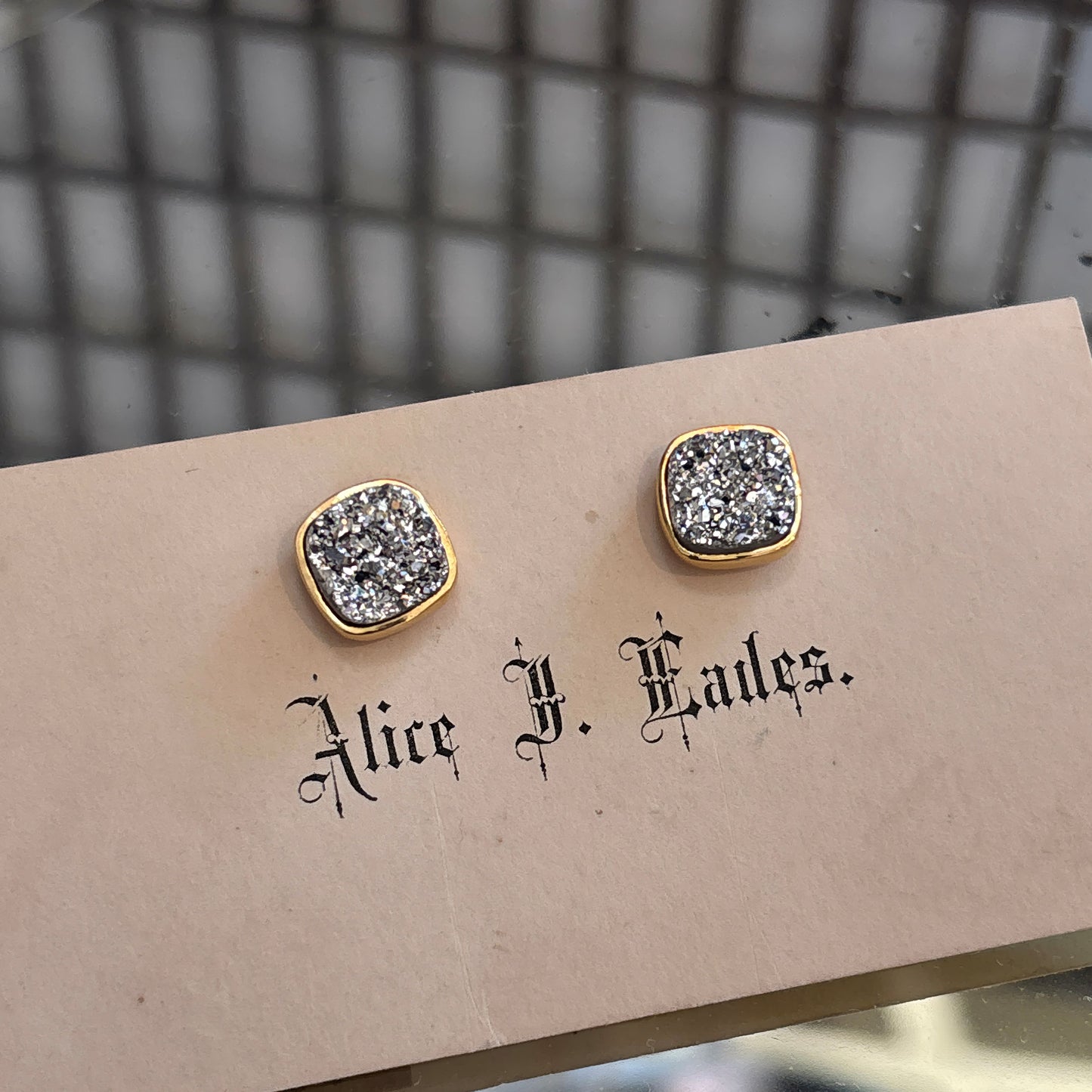 Square Silver Druzy Stud