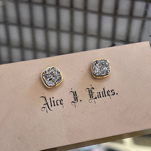 Square Silver Druzy Stud