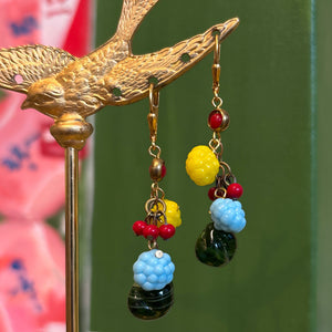 Glass Fruit on Brass Chain Dangle Earrings