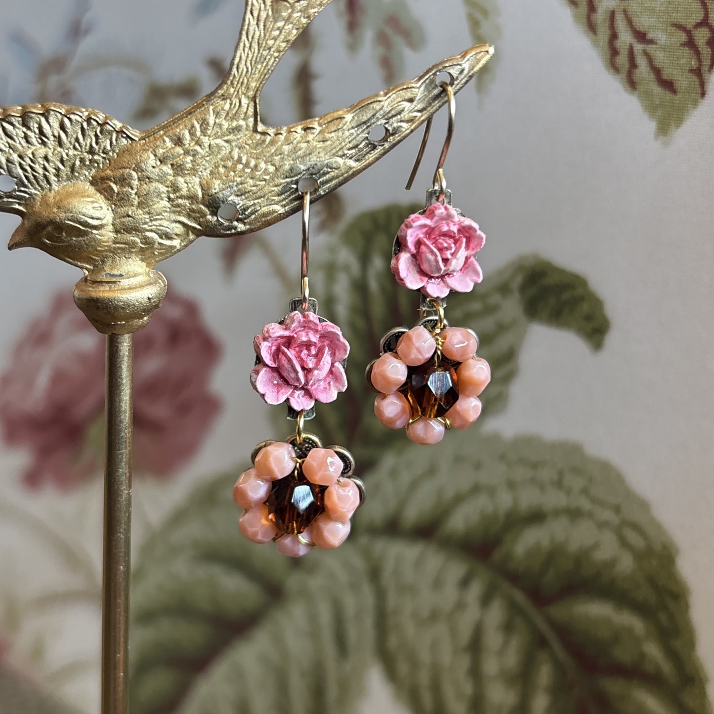 Blush Rose with Pink Beaded Drop Earrings