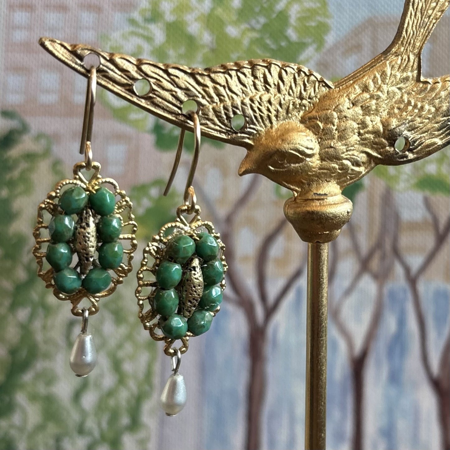 Robin Egg Green Beads with Dangle Earrings