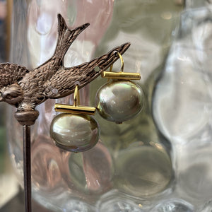 Large Pebble Pearl Earrings, Warm Golden Beige