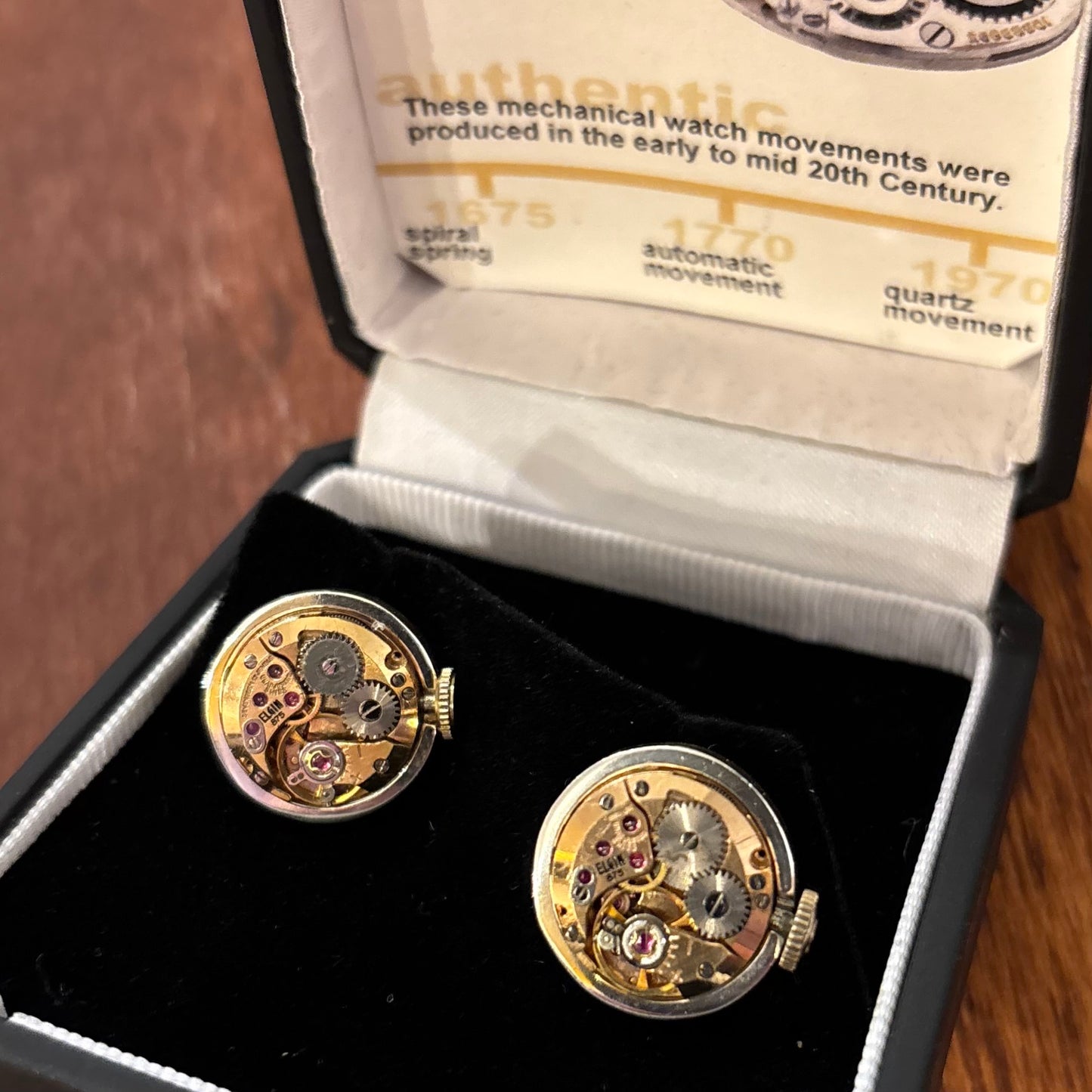 Round Watch Movement Cufflinks, Gold Face