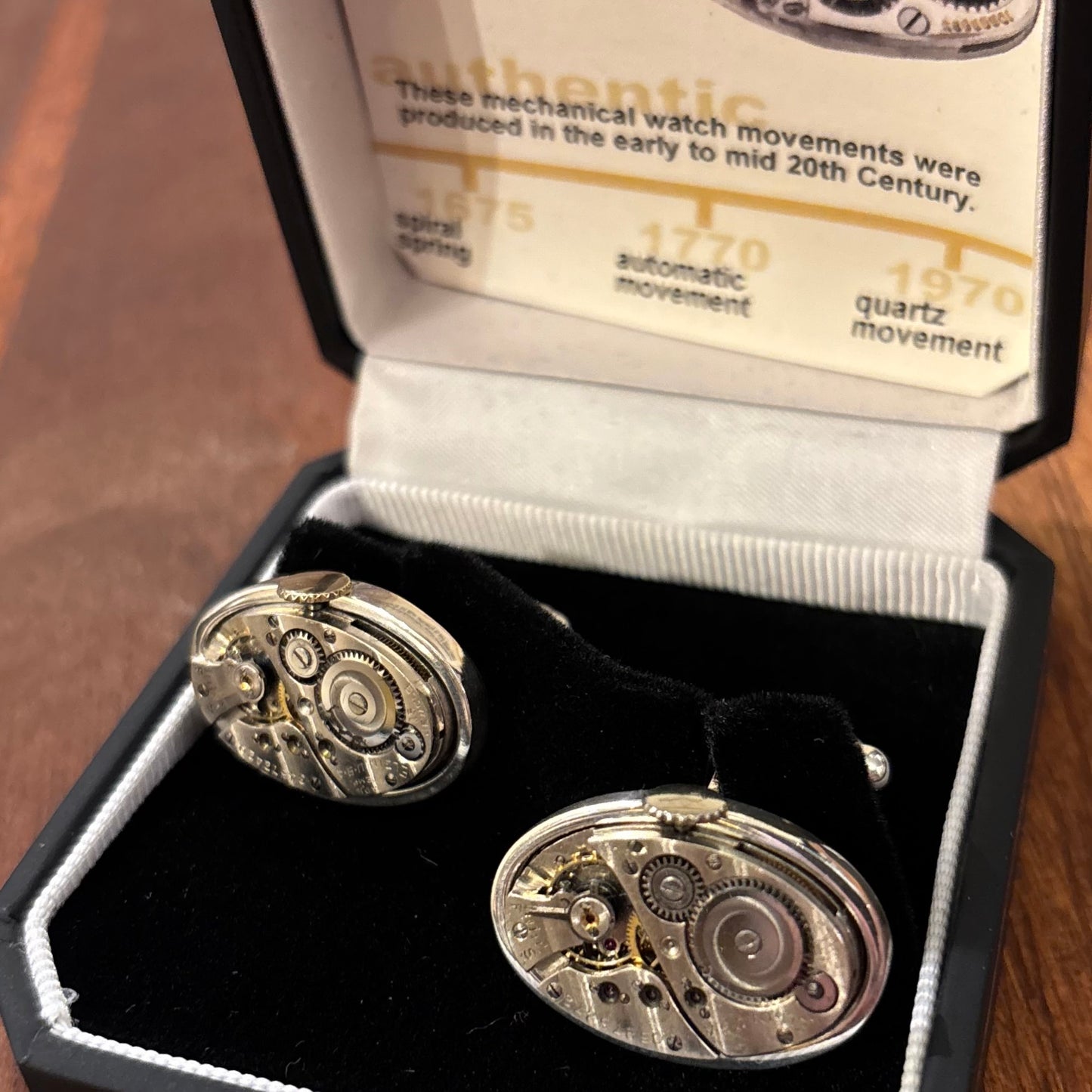 Large Oval Watch Movement Cufflinks, Silver Face