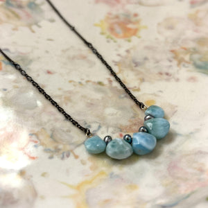 Larimar & Peacock Pearls on Silver Chain Necklace