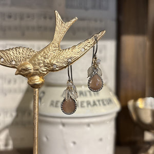 Moonstone Drop Wrapped in Silver Bezel Earrings