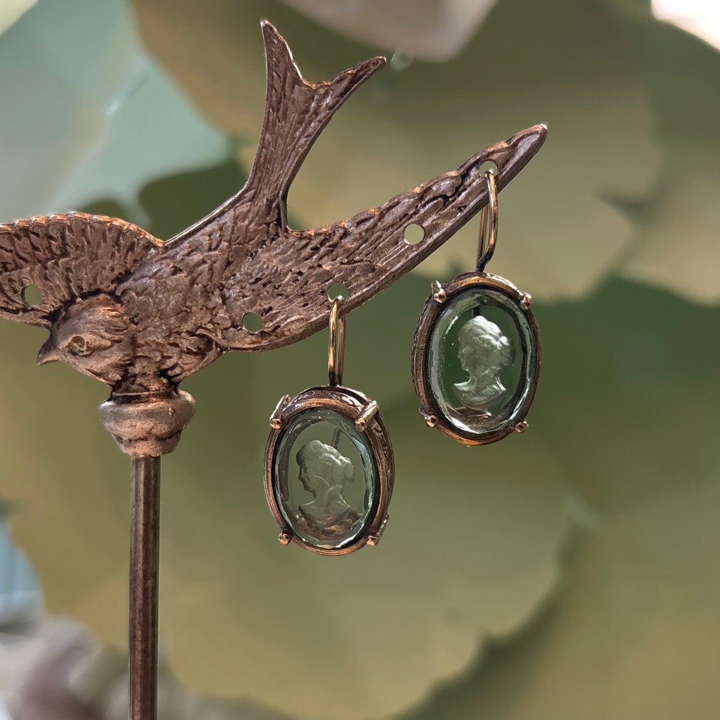 Tourmaline Green Intaglio Earrings