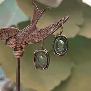Tourmaline Green Intaglio Earrings