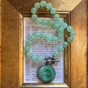 Green Opal Intaglio with Celadon Beads Necklace