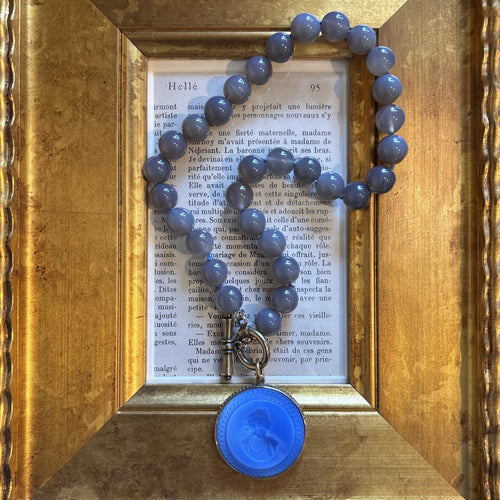Blue Opal Intaglio with Lavender Gray Beads Necklace