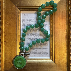 Kelly Green Intaglio with Green Beads Necklace