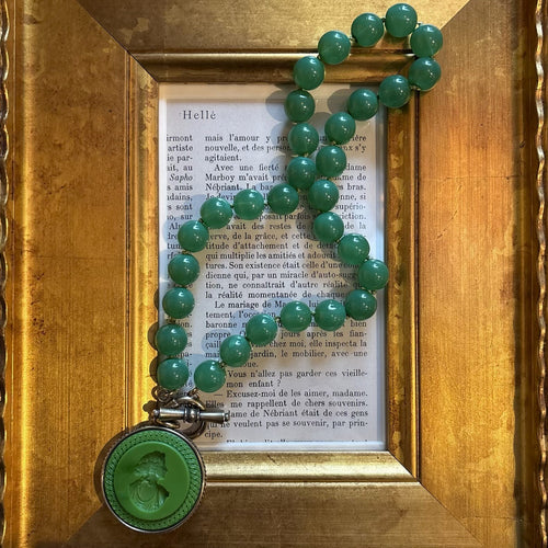 Kelly Green Intaglio with Green Beads Necklace