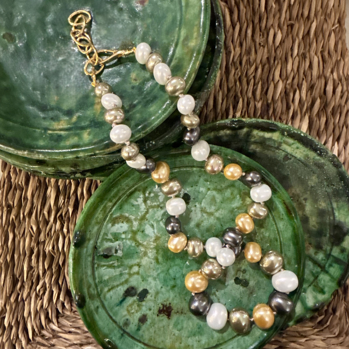 Golden Mix Pebble Pearl Necklace