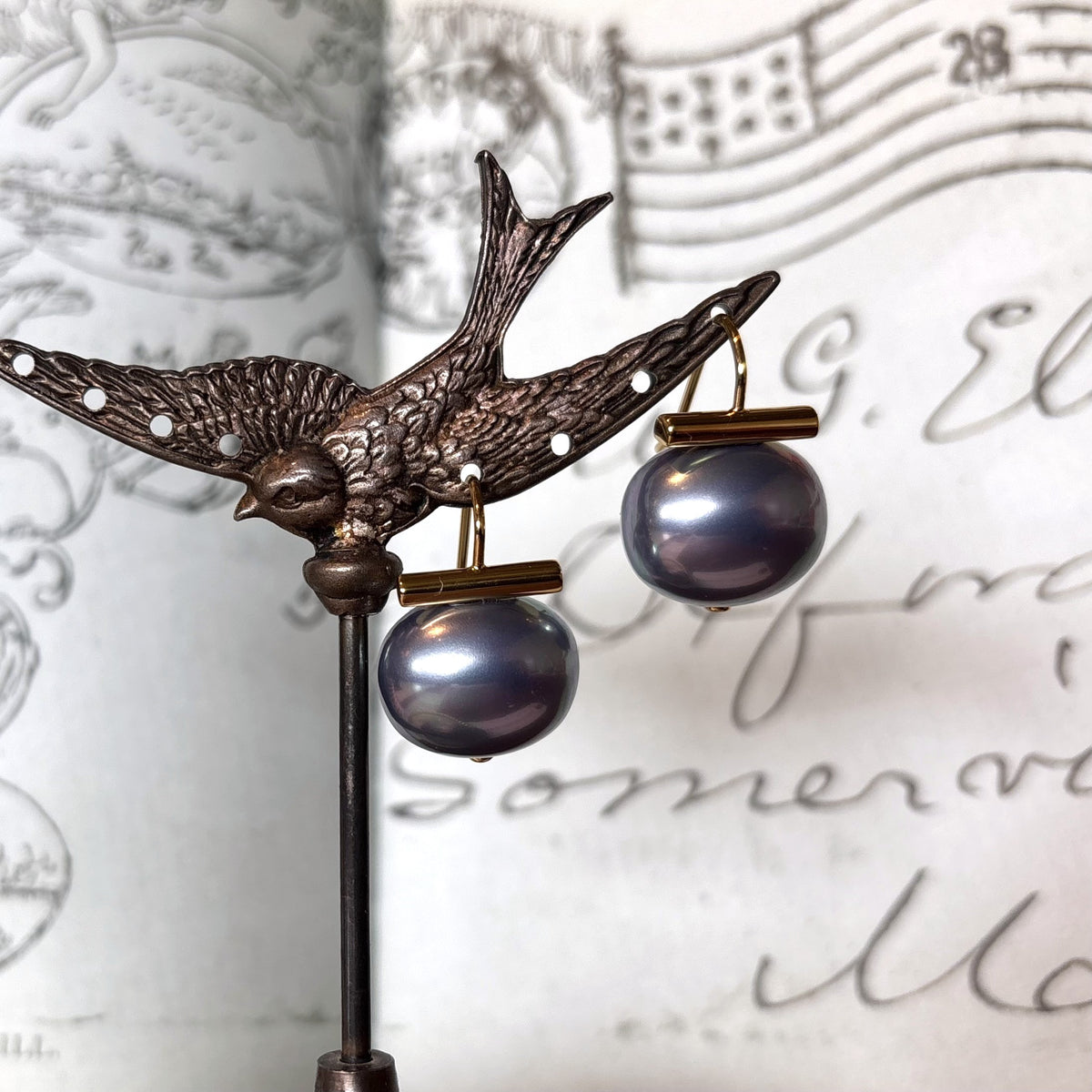 Large Pebble Pearl Earring, Iris