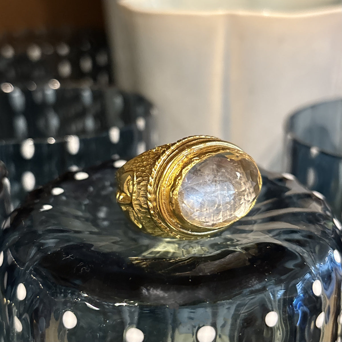 Gold Coin Ring with Crystal