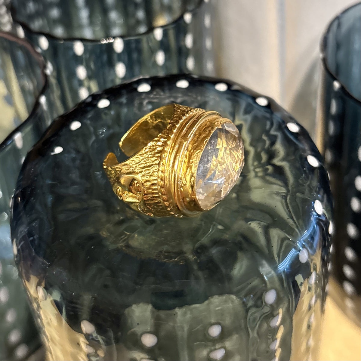 Gold Coin Ring with Crystal