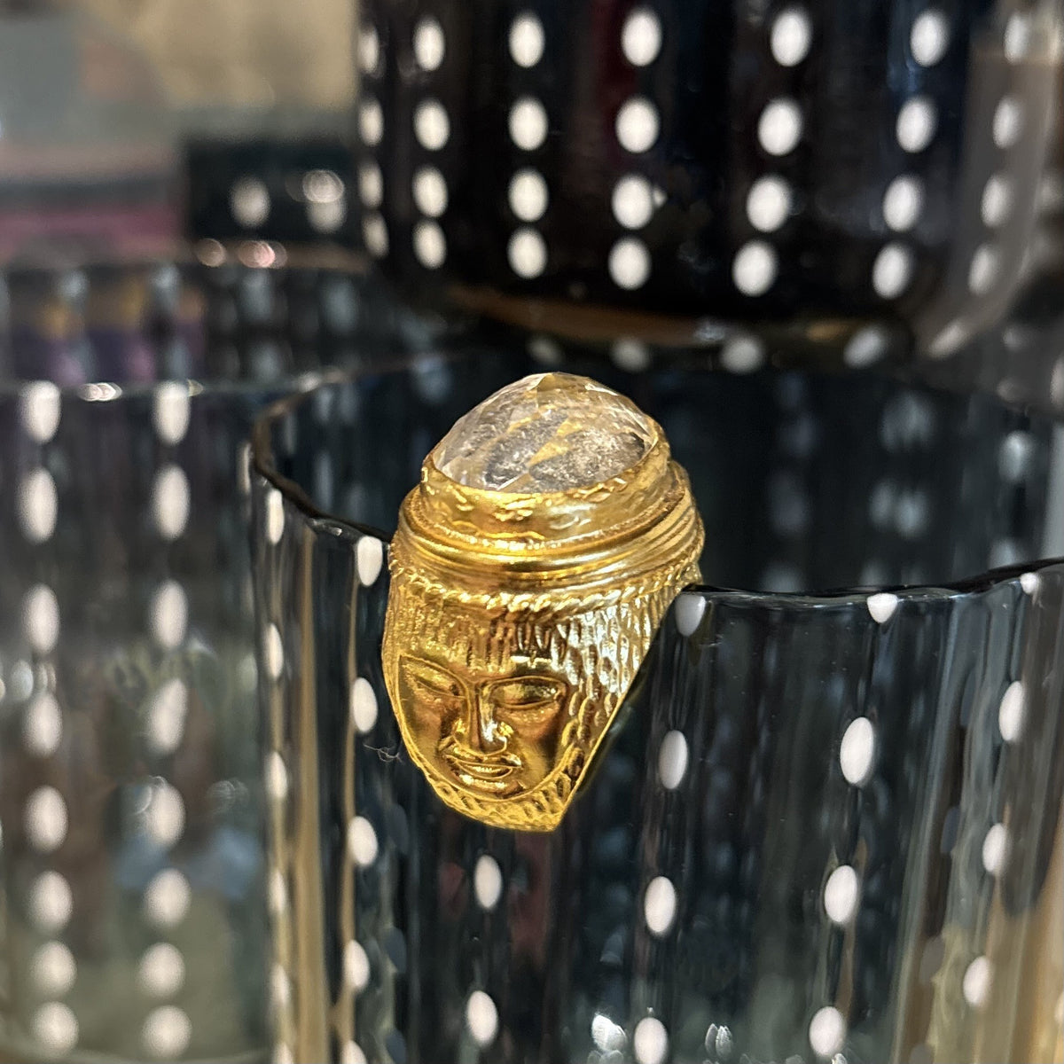 Gold Coin Ring with Crystal