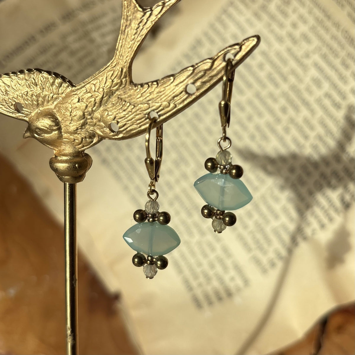 Chalcedony Jewel & Brass Beads Drop Earrings