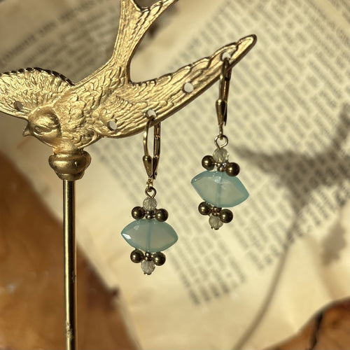 Chalcedony Jewel & Brass Beads Drop Earrings
