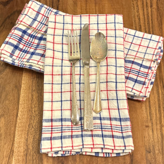 Blue & Red Bistro Linen Napkins, Set of 4