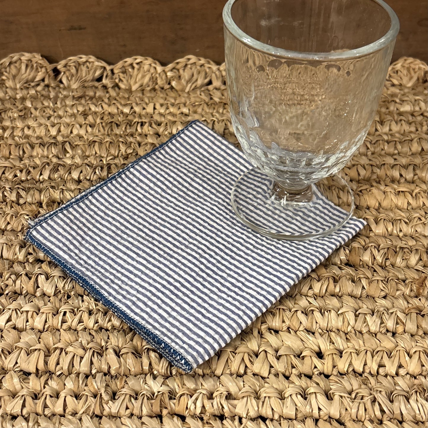 Blue Seersucker Cocktail Napkin
