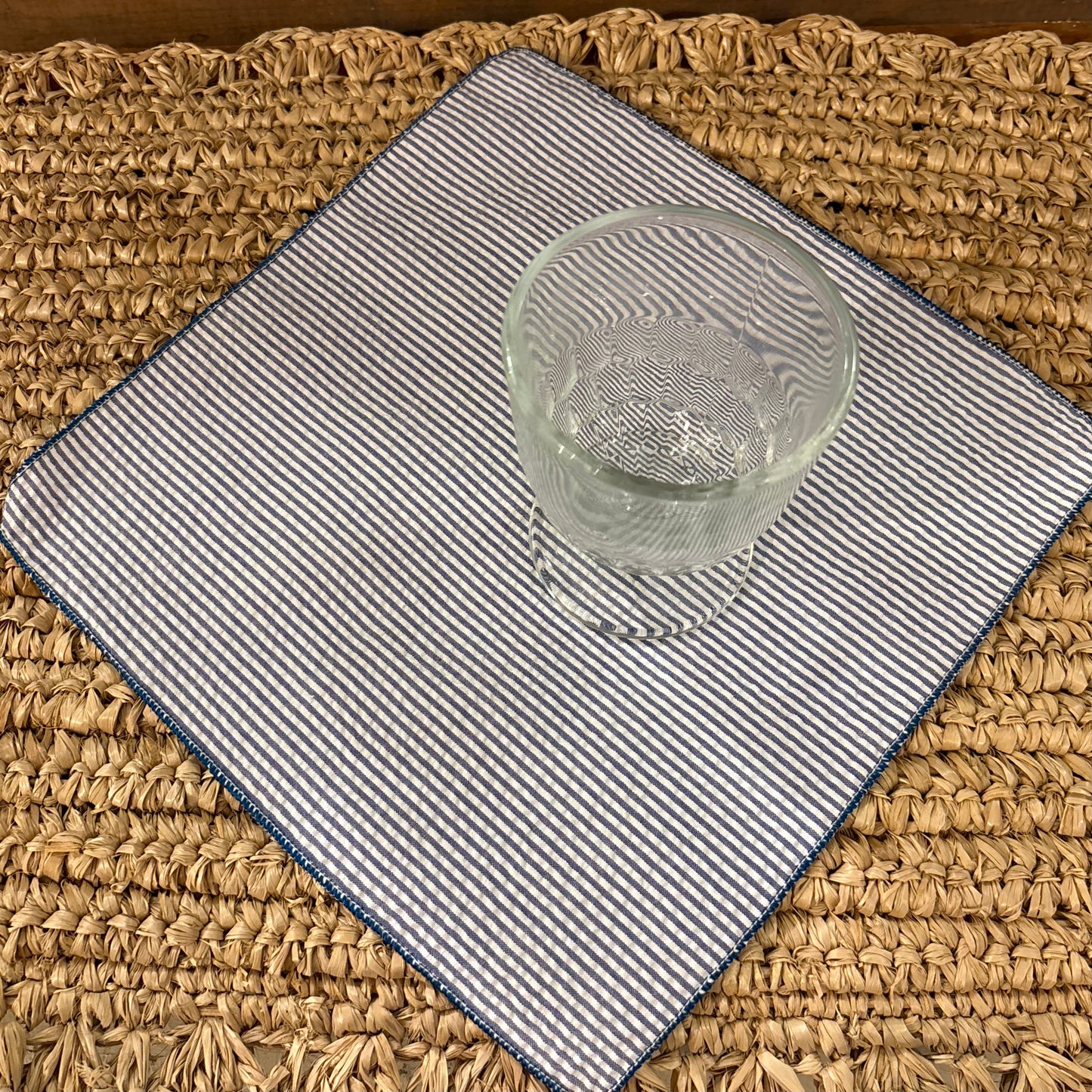Blue Seersucker Cocktail Napkin