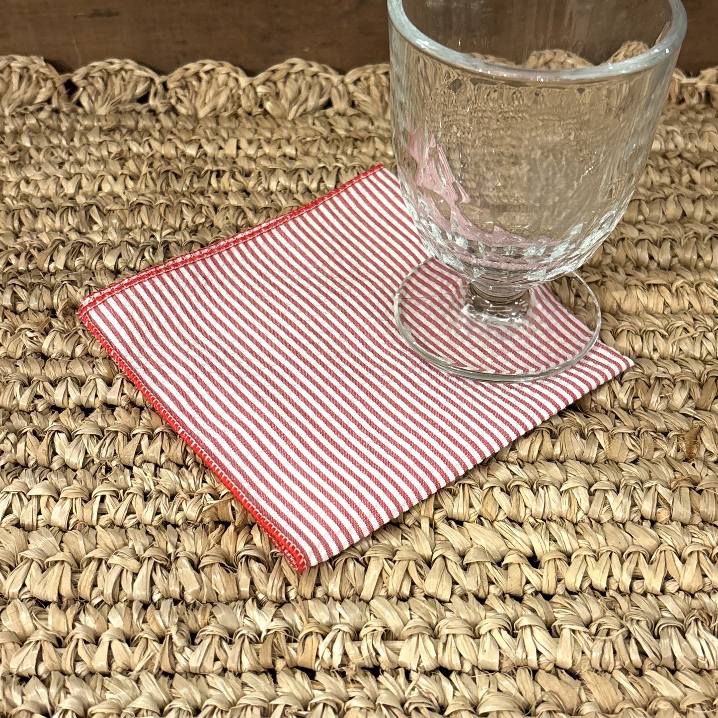 Red Seersucker Cocktail Napkin