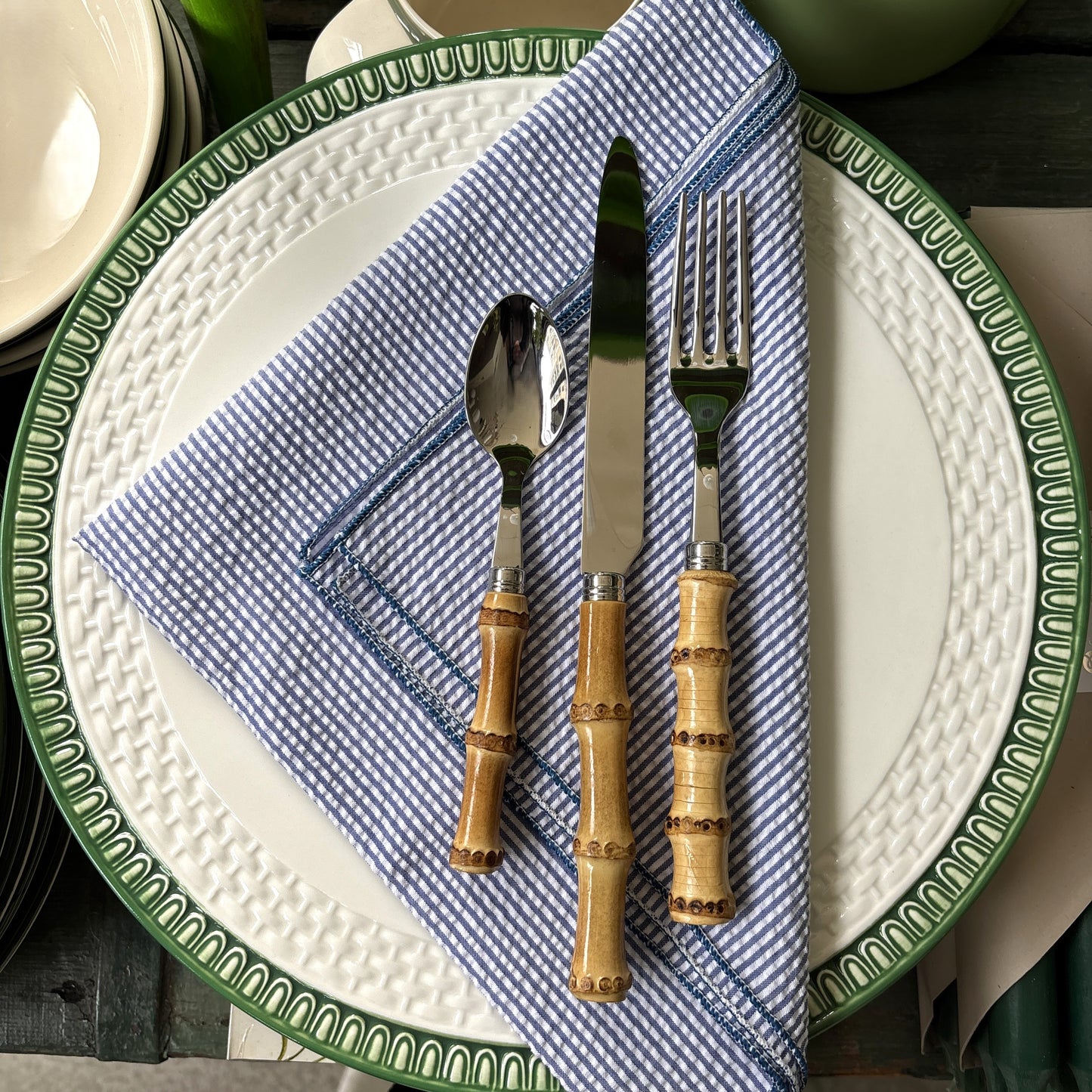 Navy Seersucker Napkin Set