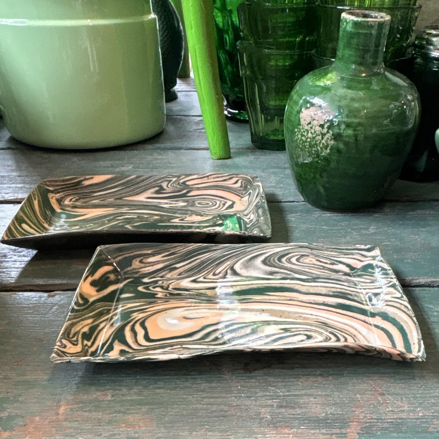 Speckled Ceramic Dish, Orange & Green
