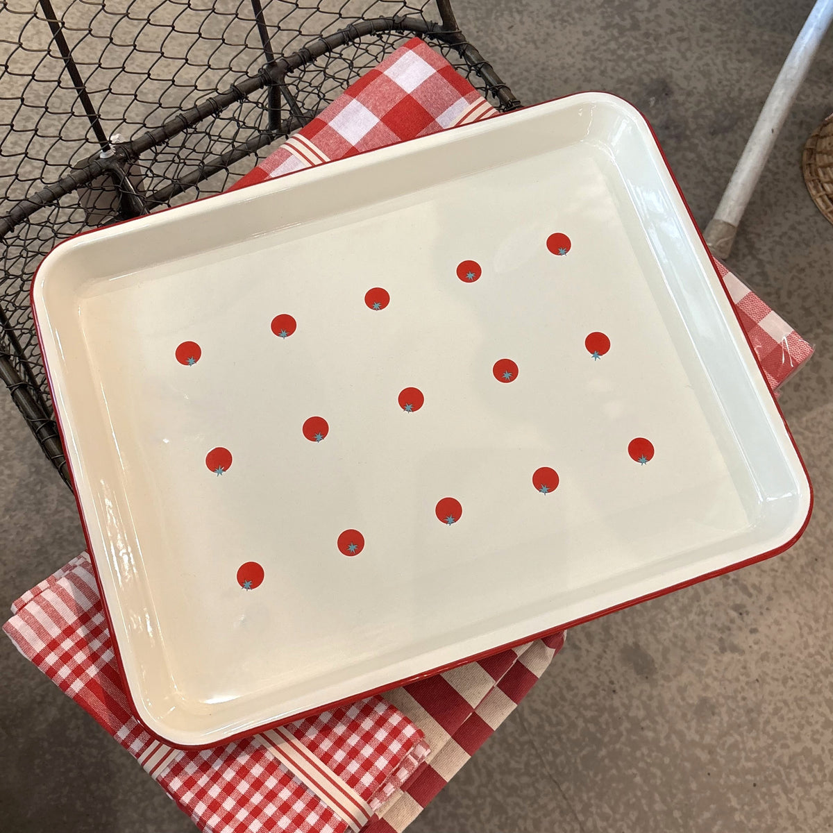 Tomato Enamel Rectangle Tray, Large