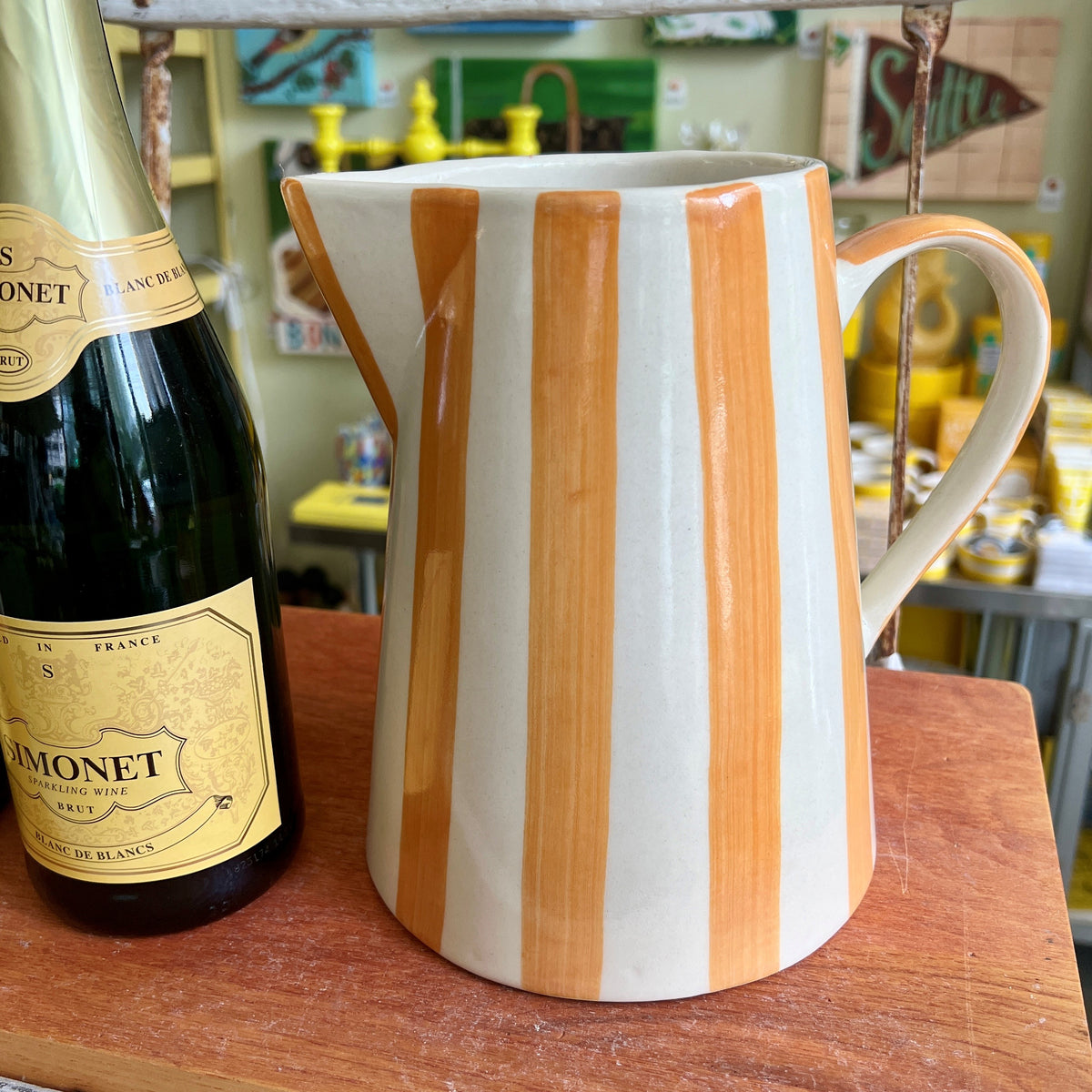 Yellow Ceramic Handpainted Pitcher