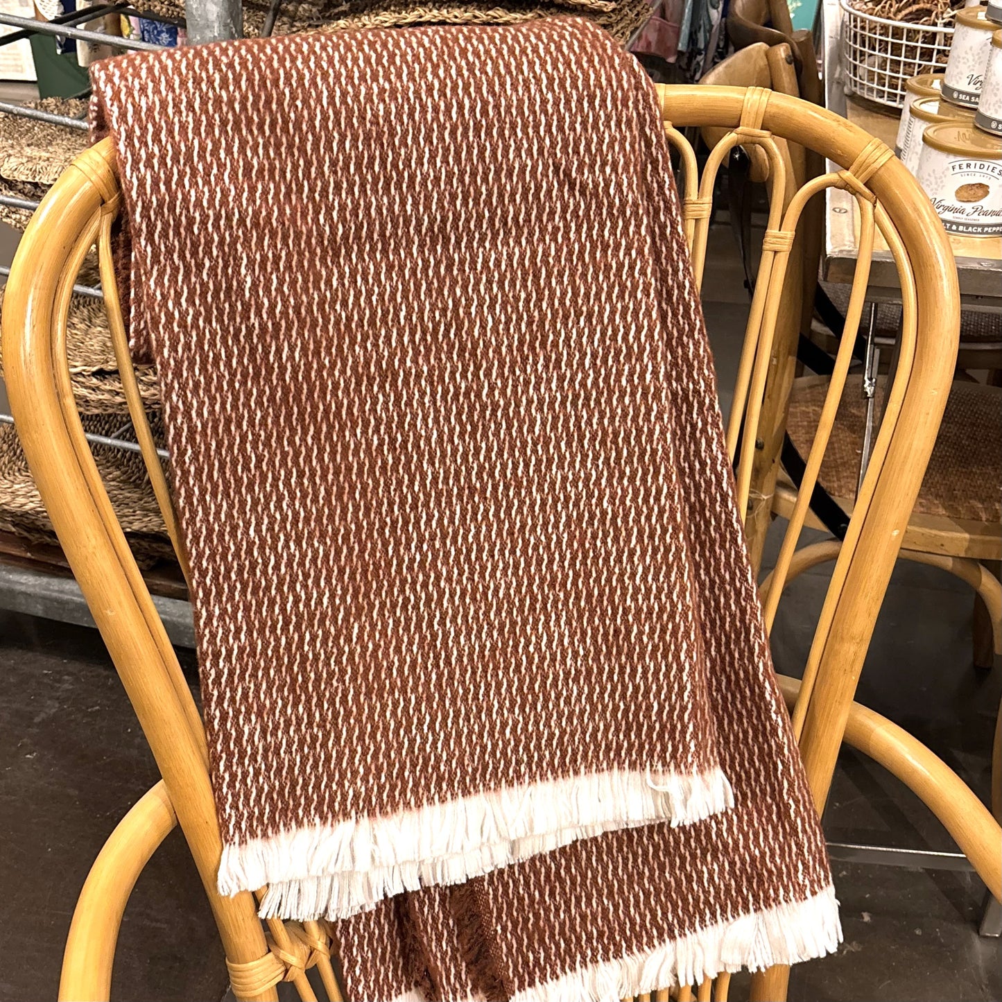 Red Pinstripe Pattern with Fringe Throw