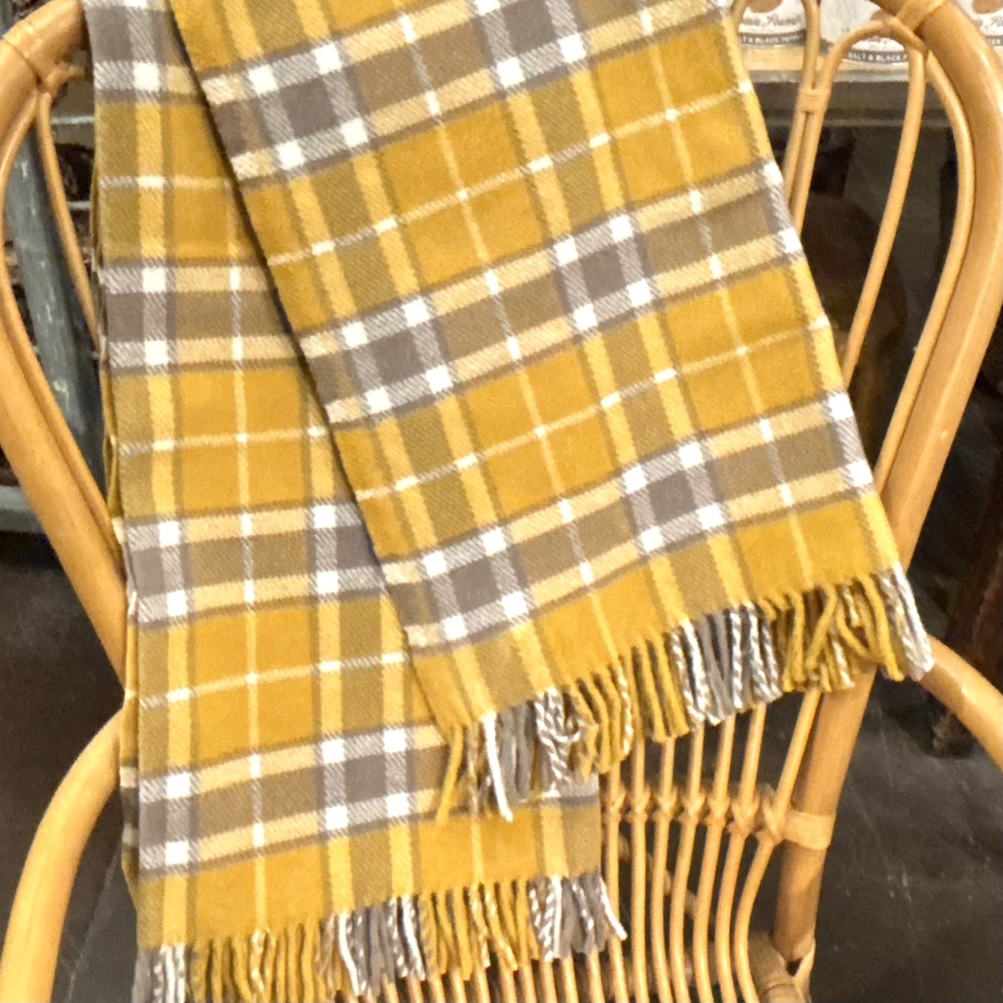 Gold Plaid Fringe Throw