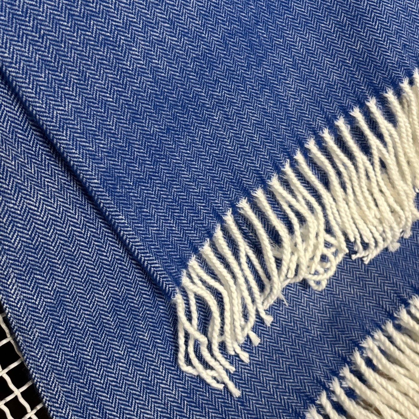 Fringe Herringbone Cobalt Throw