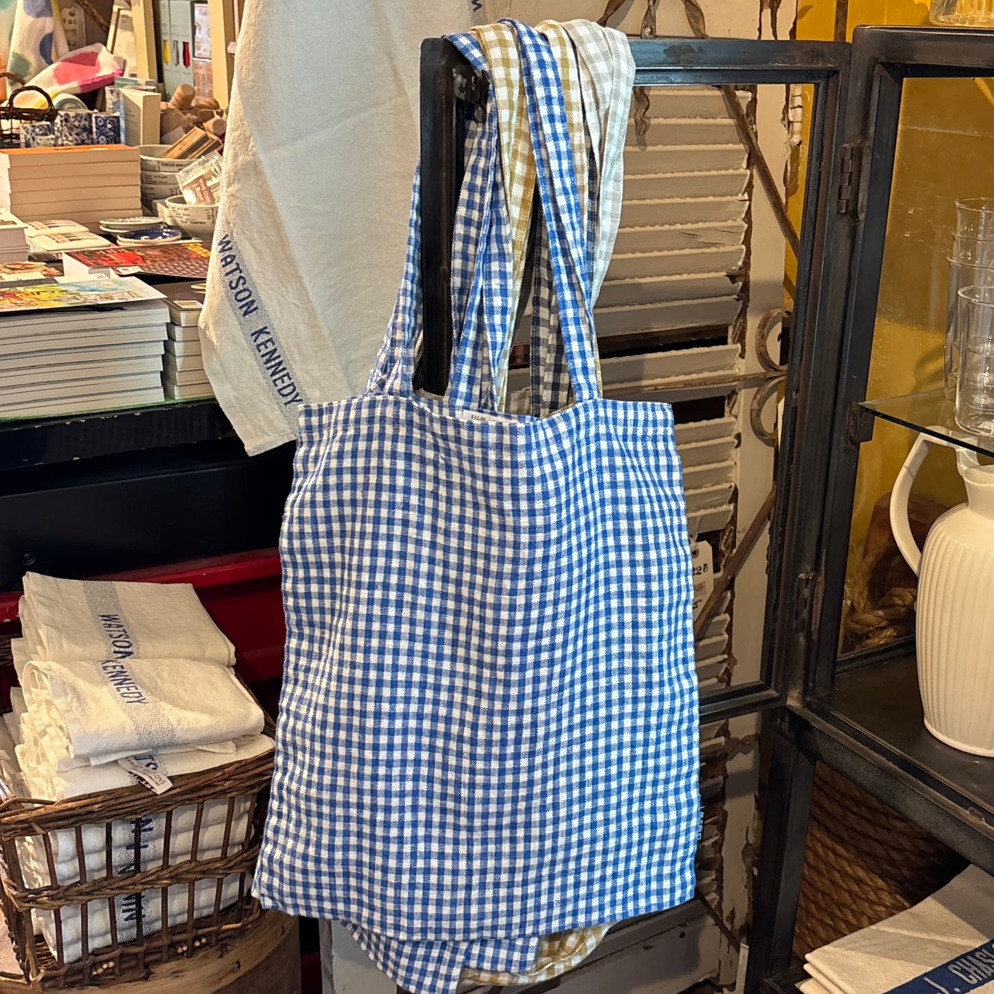 Light Blue Gingham Tote Bag